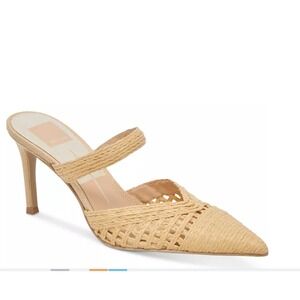 NEW Dolce Vita Women's Kaline‎ Raffia Strapped Stiletto Mules Natural Tan Sz 9.5